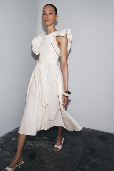 COMBINED RUFFLED DRESS WITH BELT - Ecru by Zara - Image 0