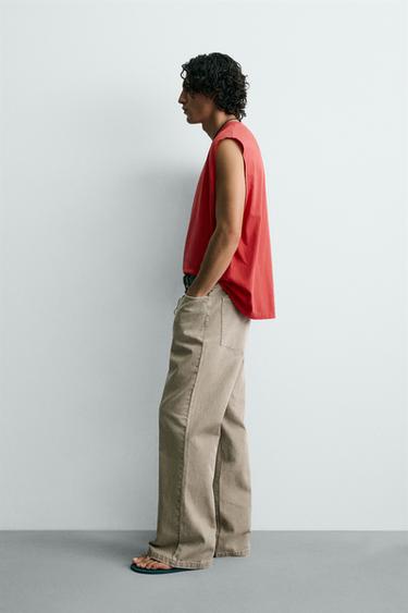 FLARE FIT TEXTURED COTTON TROUSERS - Beige by Zara - Image 3