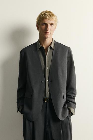 Zara Relaxed-Fit Collarless Blazer - Anthracite grey