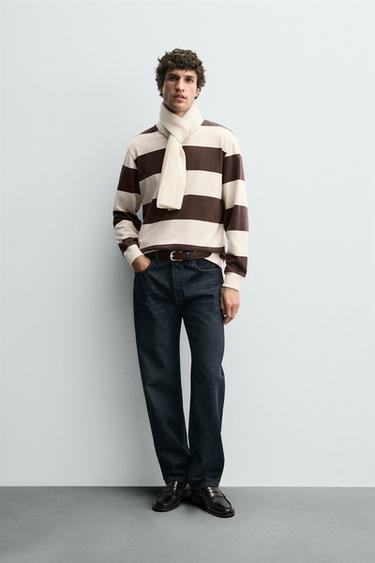 Zara CONTRAST STRIPE SWEATSHIRT - Brown / Ecru - Image 0