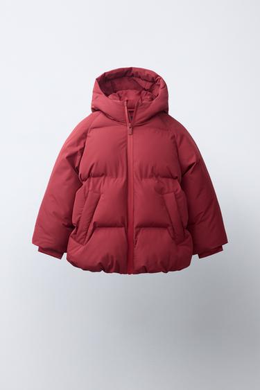 WATER-REPELLENT HOODED PUFFER COAT - Dark red by Zara