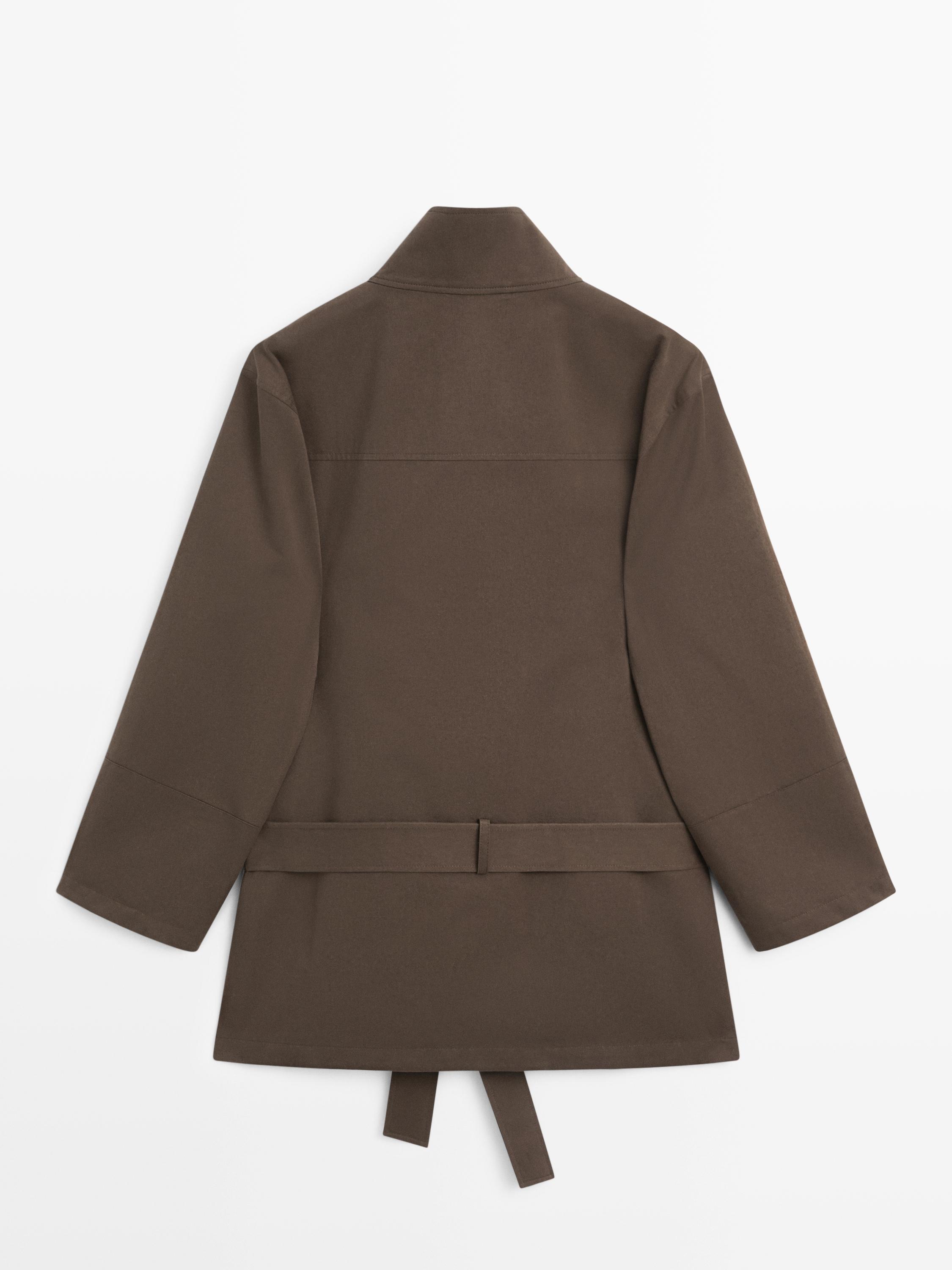 Mid-length trench coat with belt detail