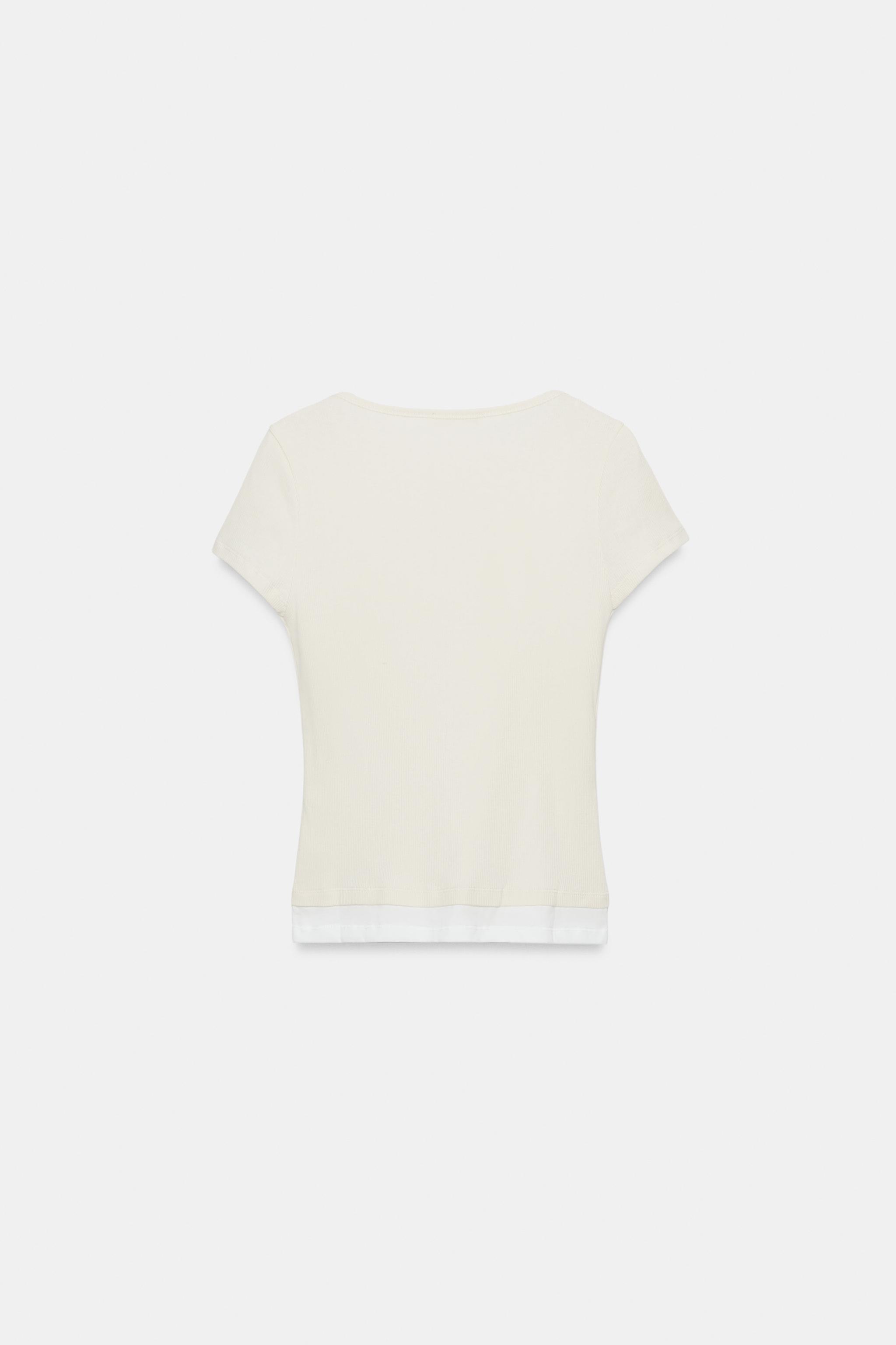 Женские футболки Zara LAYERED-EFFECT HENLEY T-SHIRT — фото 4