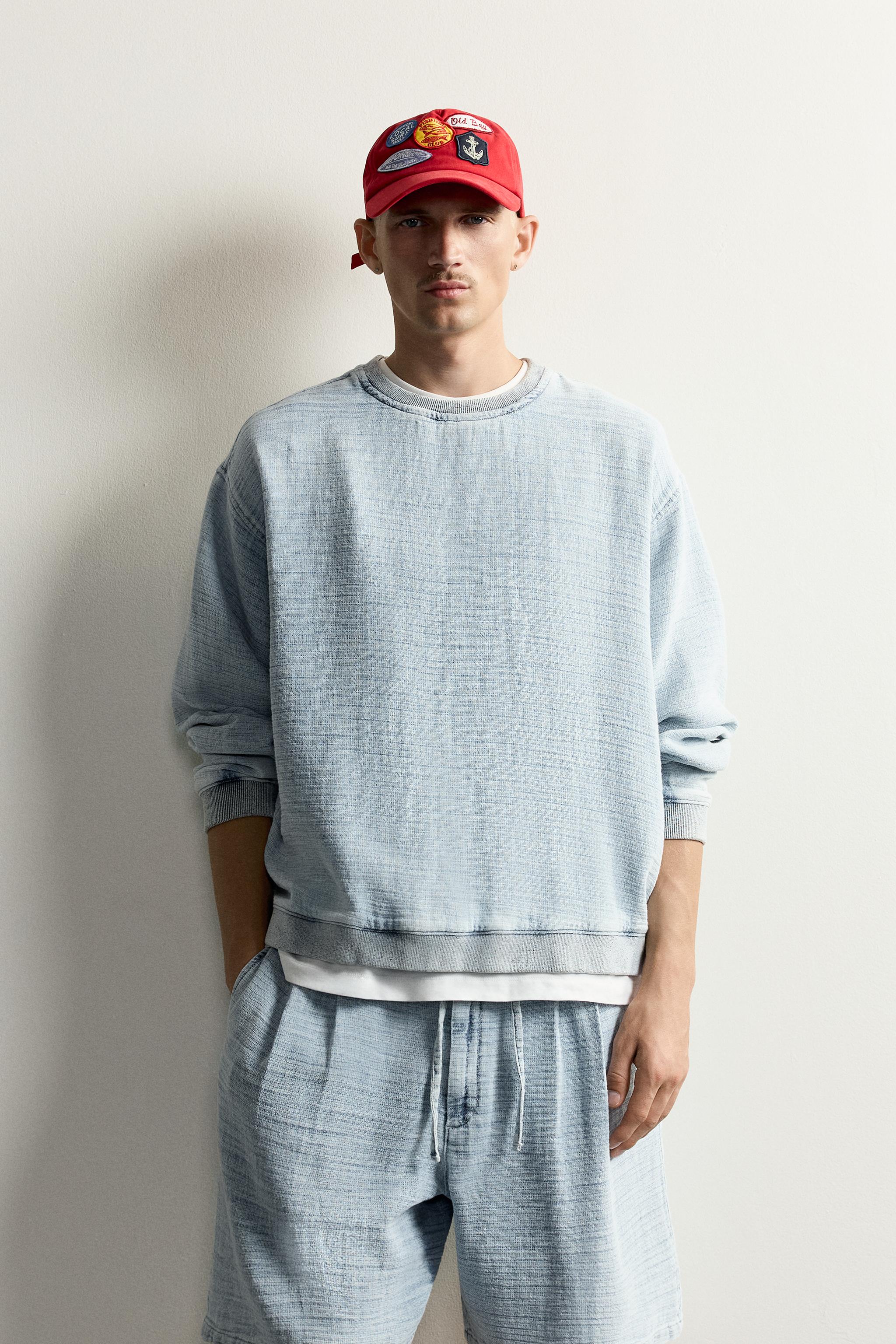 WASHED SOFT STRUCTURED SWEATSHIRT — Light blue