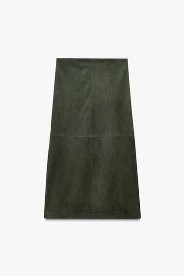 LIMITED EDITION MINIMAL SUEDE LEATHER SKIRT - Dark green by Zara