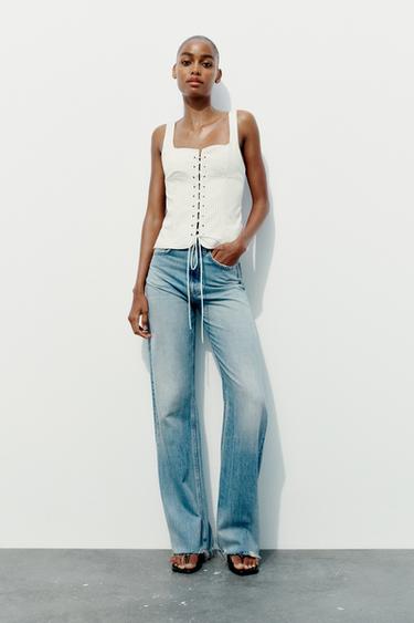 TOP STYLE CORSET RAYURES - marron/blanc de Zara