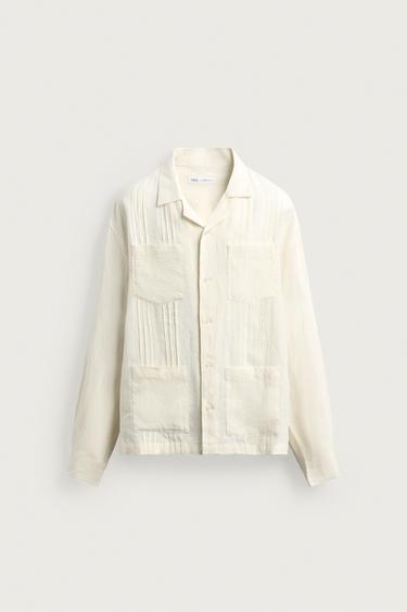 RELAXED FIT 100% LINEN PLEATED SHIRT - Ecru by Zara