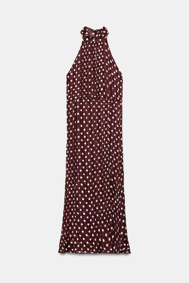 MITTELLANGES KLEID MIT PUNKTEN - Cremefarben / Granatrot von Zara