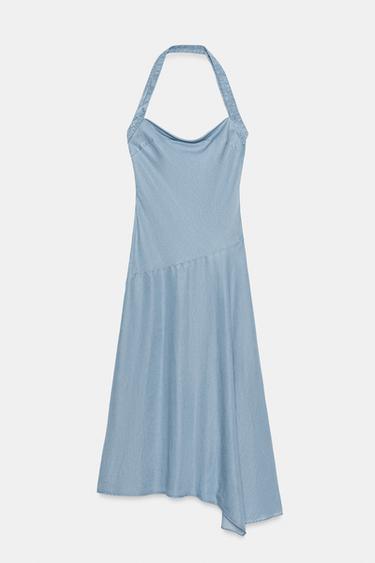 ASYMMETRIC TRF DENIM HALTER DRESS - Light blue by Zara