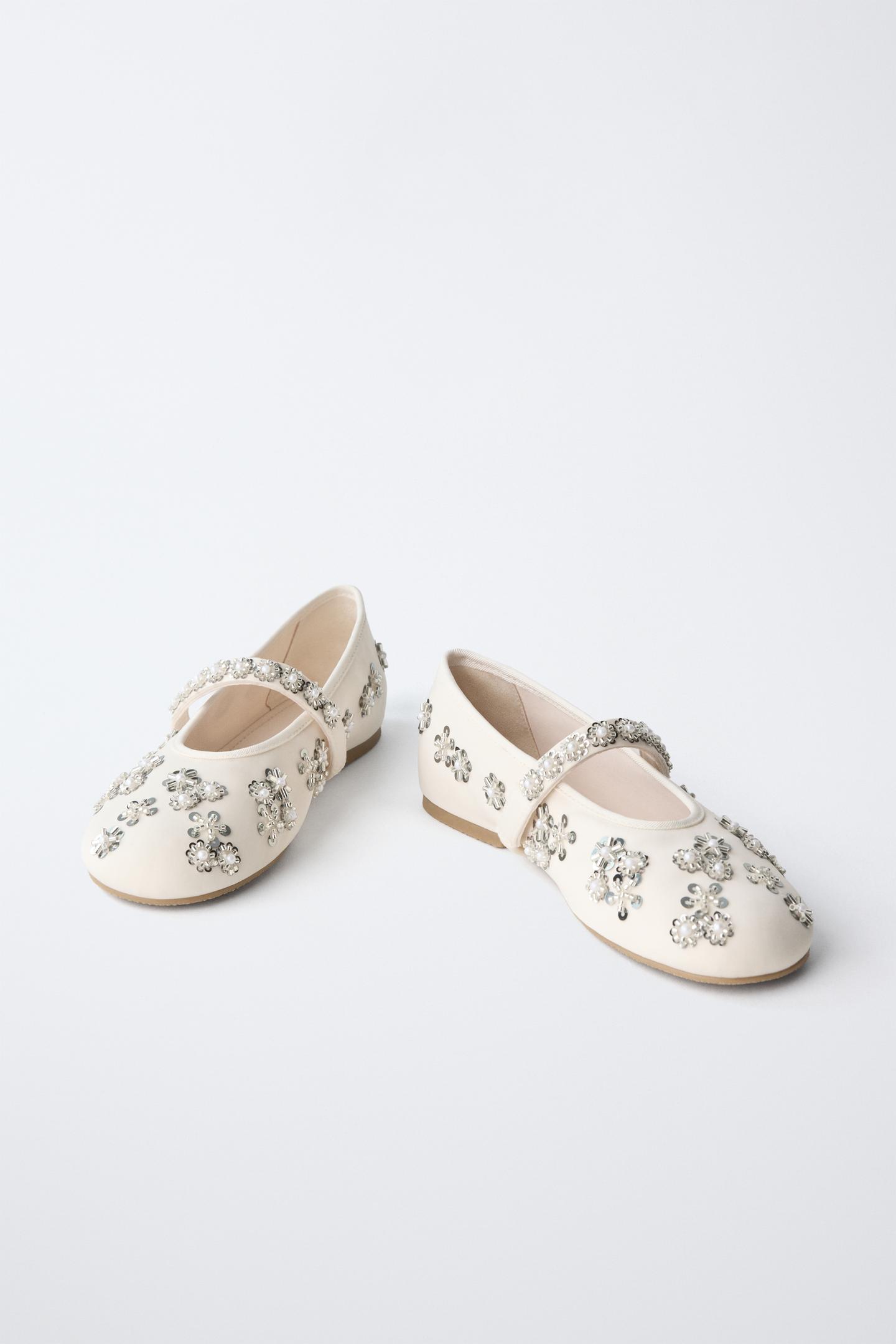 Детские балетки Zara Rhinestone Ballet Flats, цвет: Молочный белый — фото 3