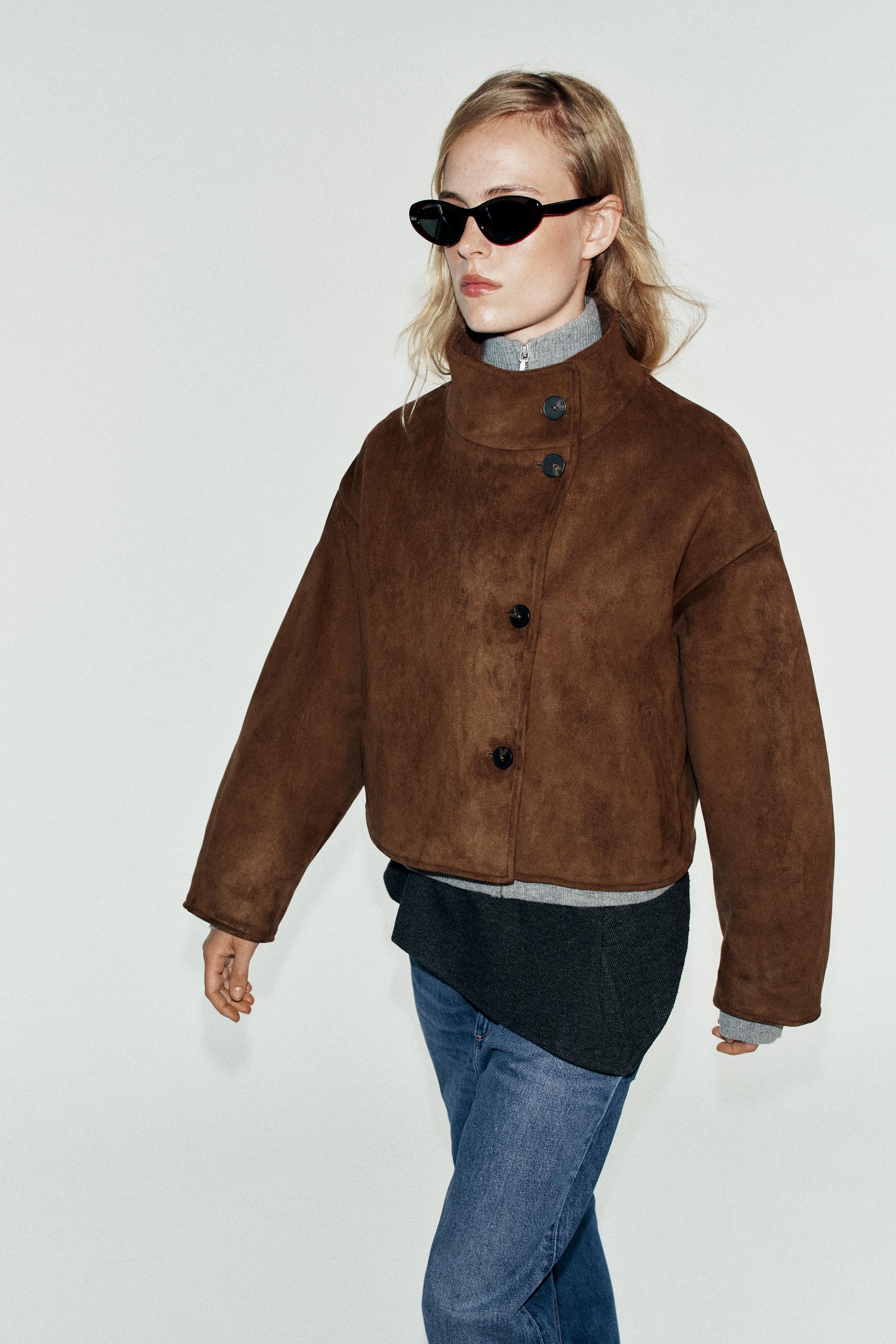 Женские куртки Zara CROPPED FAUX SUEDE JACKET — фото 6