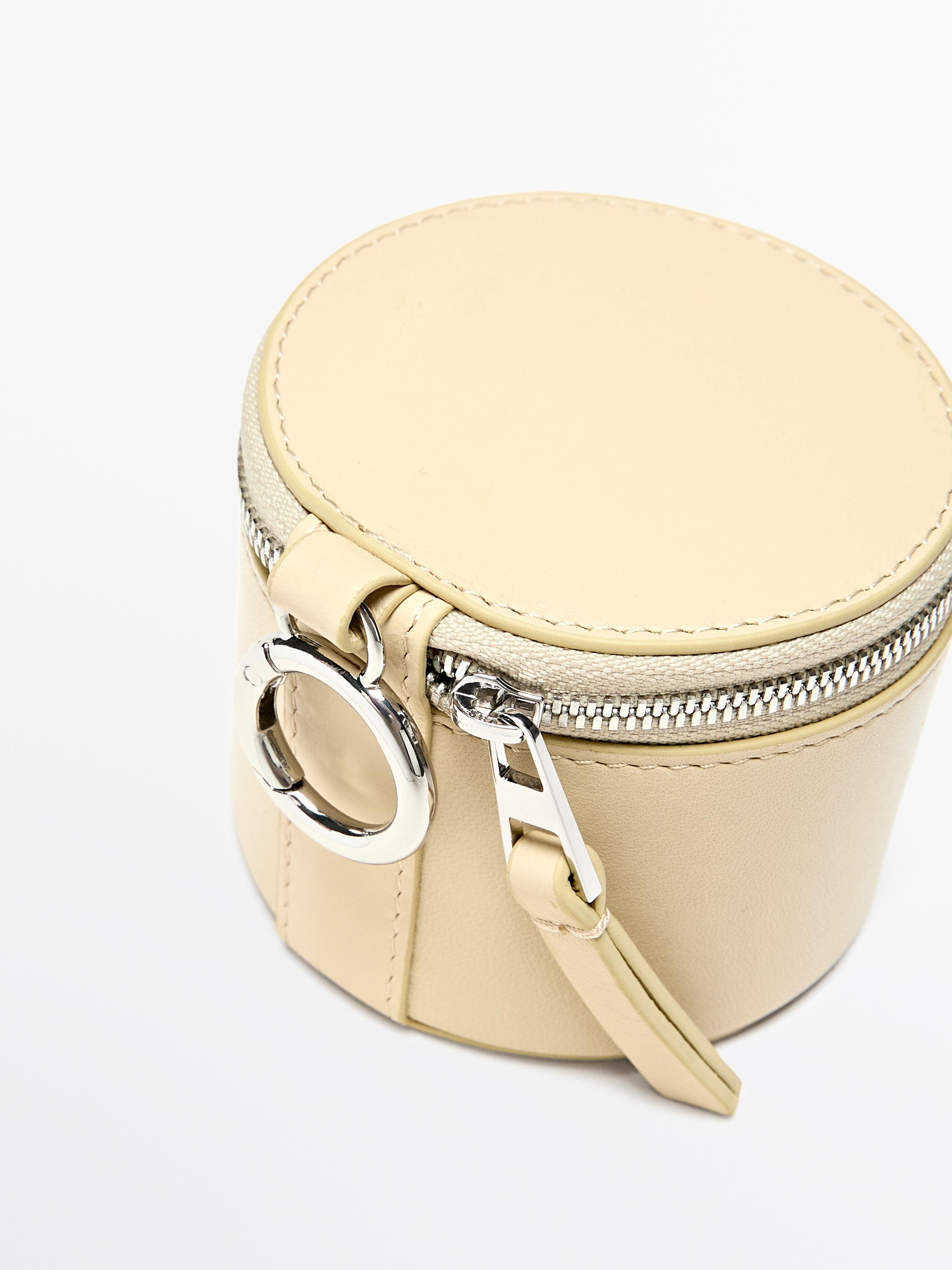 Round nappa leather bag with rhinestones