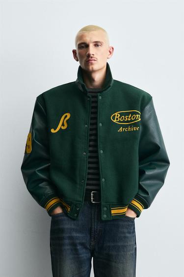 CAZADORA BOMBER COMBINADO - Verde de Zara