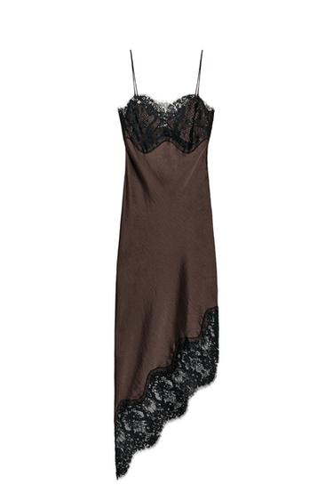 ZW COLLECTION ASYMMETRIC LACE SATIN DRESS