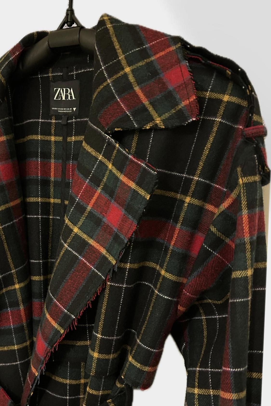LONG CHECK FELT TEXTURE TRENCH COAT - Image 2