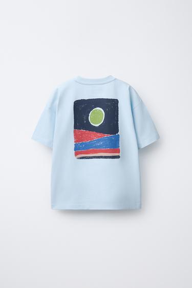 T-SHIRT IMPRIMÉ ET BRODÉ - Bleu ciel de Zara - Image 1