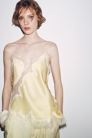 TOP I LINJTË ME DANTELLË ZW COLLECTION - E verdhë nga Zara