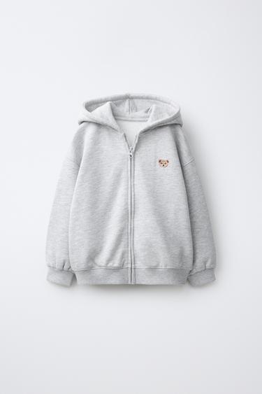 EMBROIDERED BEAR ZIP-UP HOODIE - Grey marl by Zara