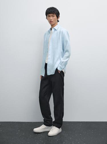 Camisa slim fit 100% lino - Raya verde de Zara