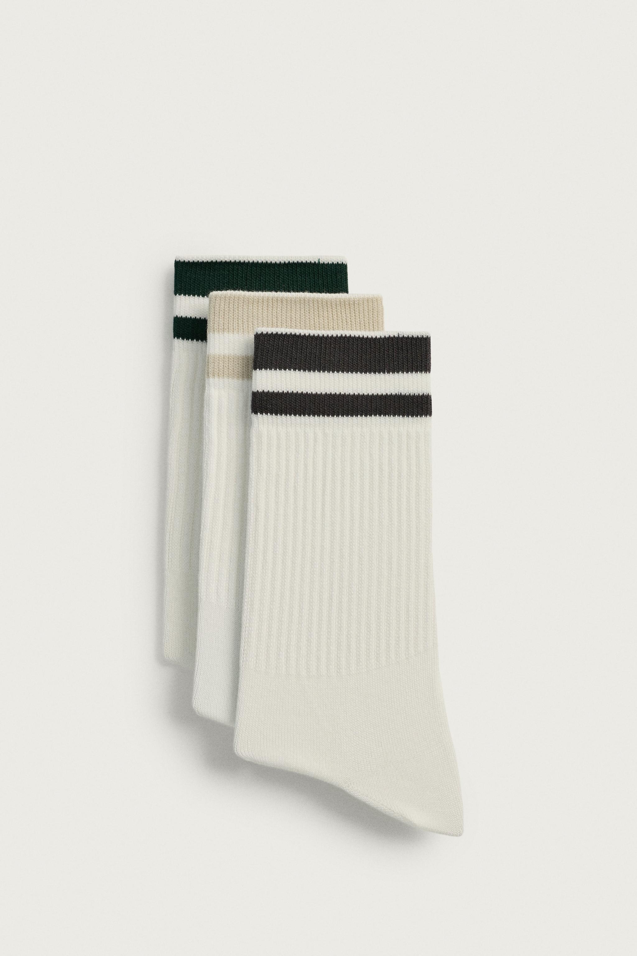 3-PACK OF RIBBED STRIPED SOCKS — Oyster-white