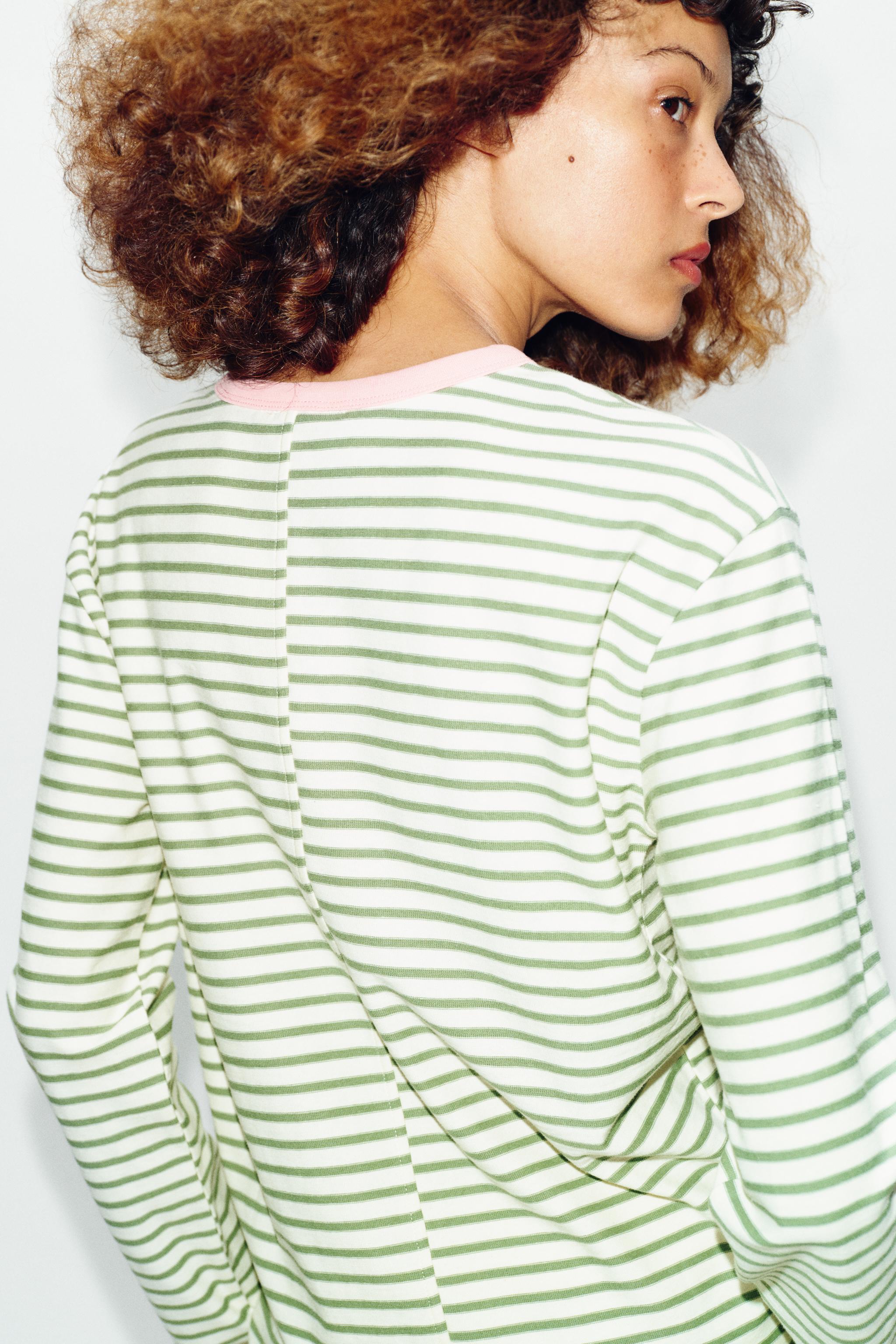 Zara UZUN KOLLU ÇİZGİLİ T-SHIRT görsel 5