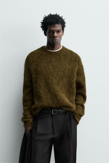 Zara ALPACA BLEND FIBER SWEATER - Olive green