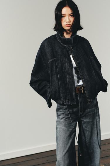 Zara TRF BATWING SLEEVE DENIM JACKET - Dark indigo