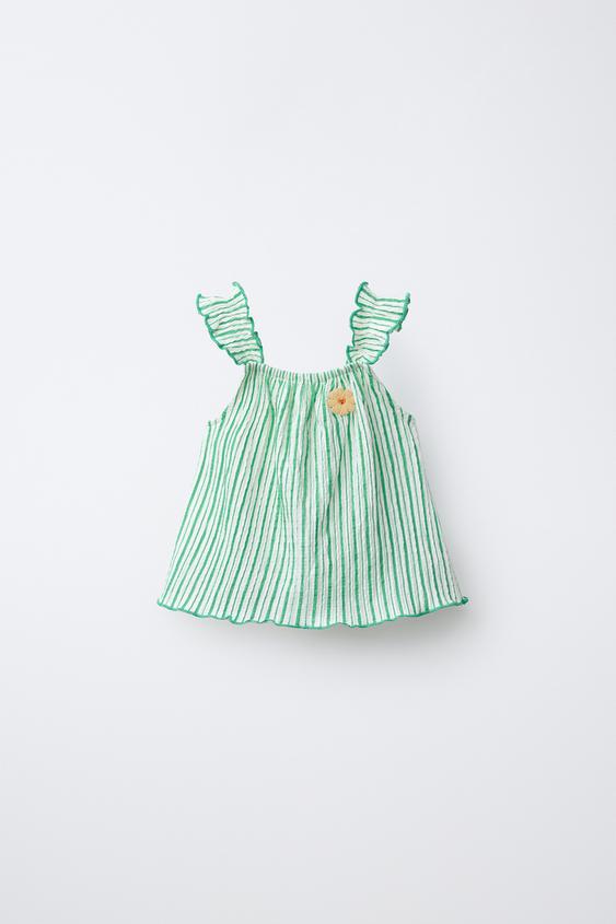 FLORAL PATCH STRIPED T-SHIRT - Green by Zara - Image 0