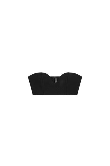 Front view of black top with sweetheart neckline.
