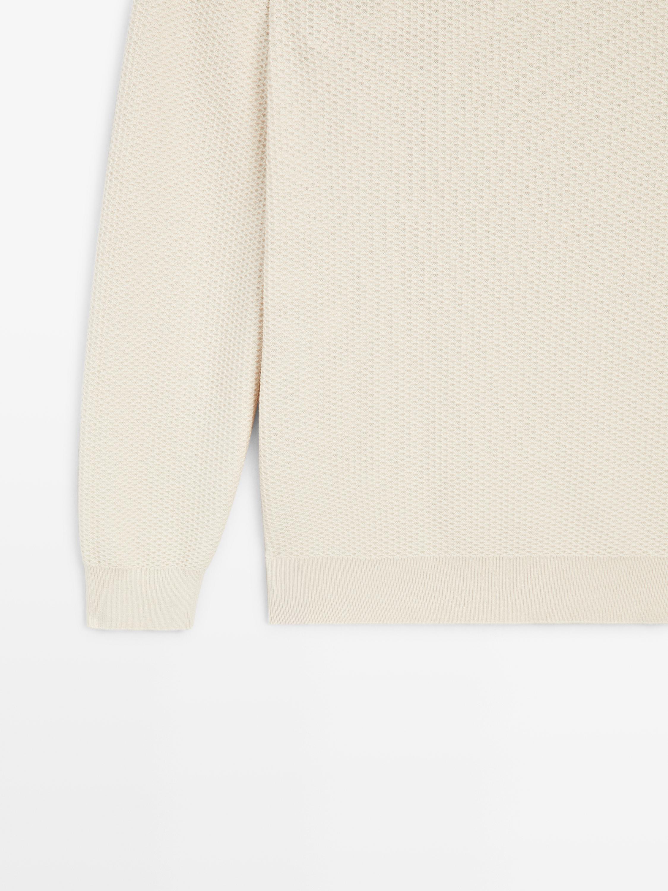 Textured cotton blend knit sweater