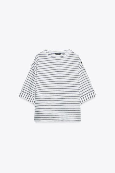 CHEMISE À RAYURES AVEC LIN - Bleu / Blanc de Zara - Image 3