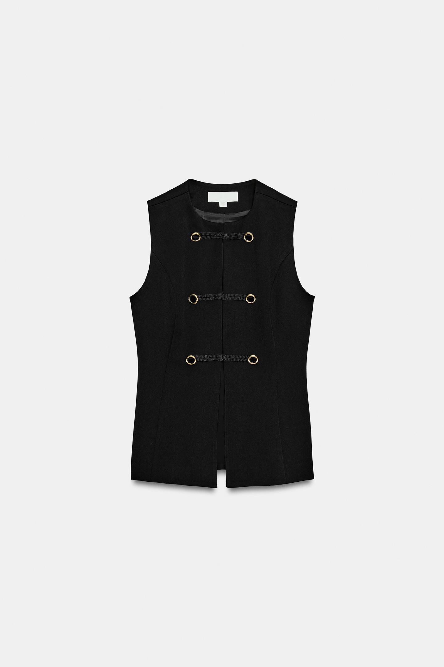 Женский жилет Zara Frog Fastening Vest, цвет: Чёрный — фото 5