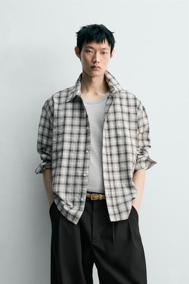 TEXTURED CHECK SHIRT - Black / White by Zara