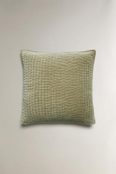 HOUSSE DE COUSSIN EN VELOURS DÉLAVÉ - Vert de Zara