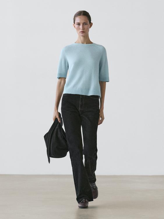 Alpaca blend knit short sleeve sweater