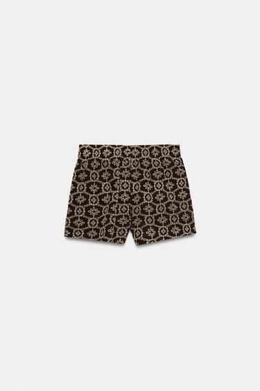 EMBROIDERED DIE-CUT BERMUDA SHORTS - Brown / Ecru by Zara - Image 6