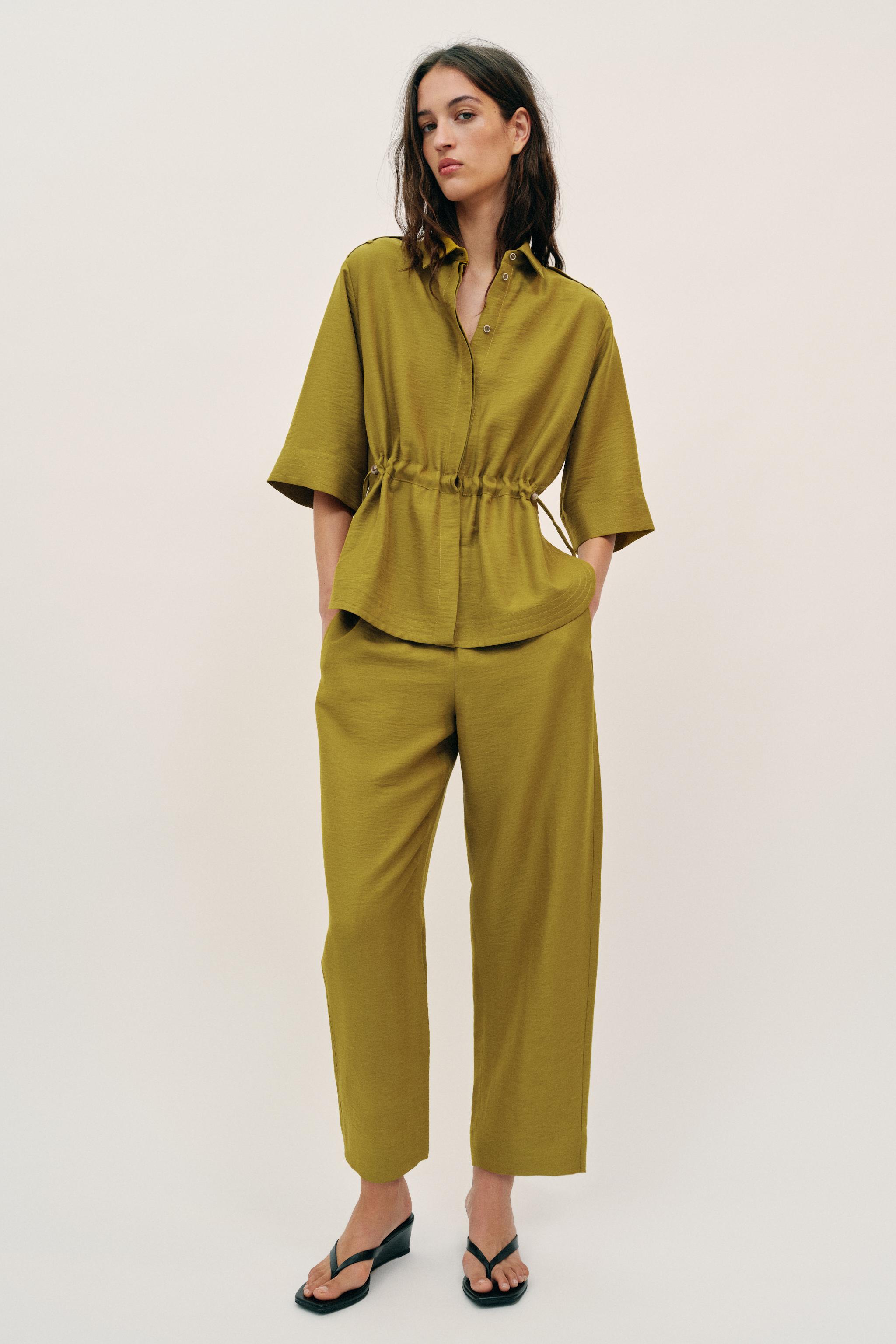 LINEN BARREL PANTS - Oil | ZARA United States