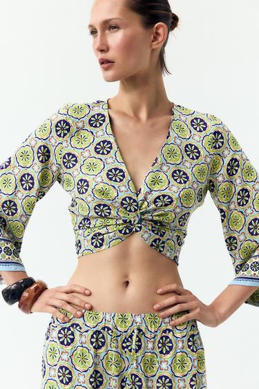 TOP COURT NŒUD IMPRIMÉ - Multicolore de Zara