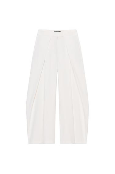 ZW COLLECTION PLEATED WIDE-LEG TROUSERS - Ecru by Zara