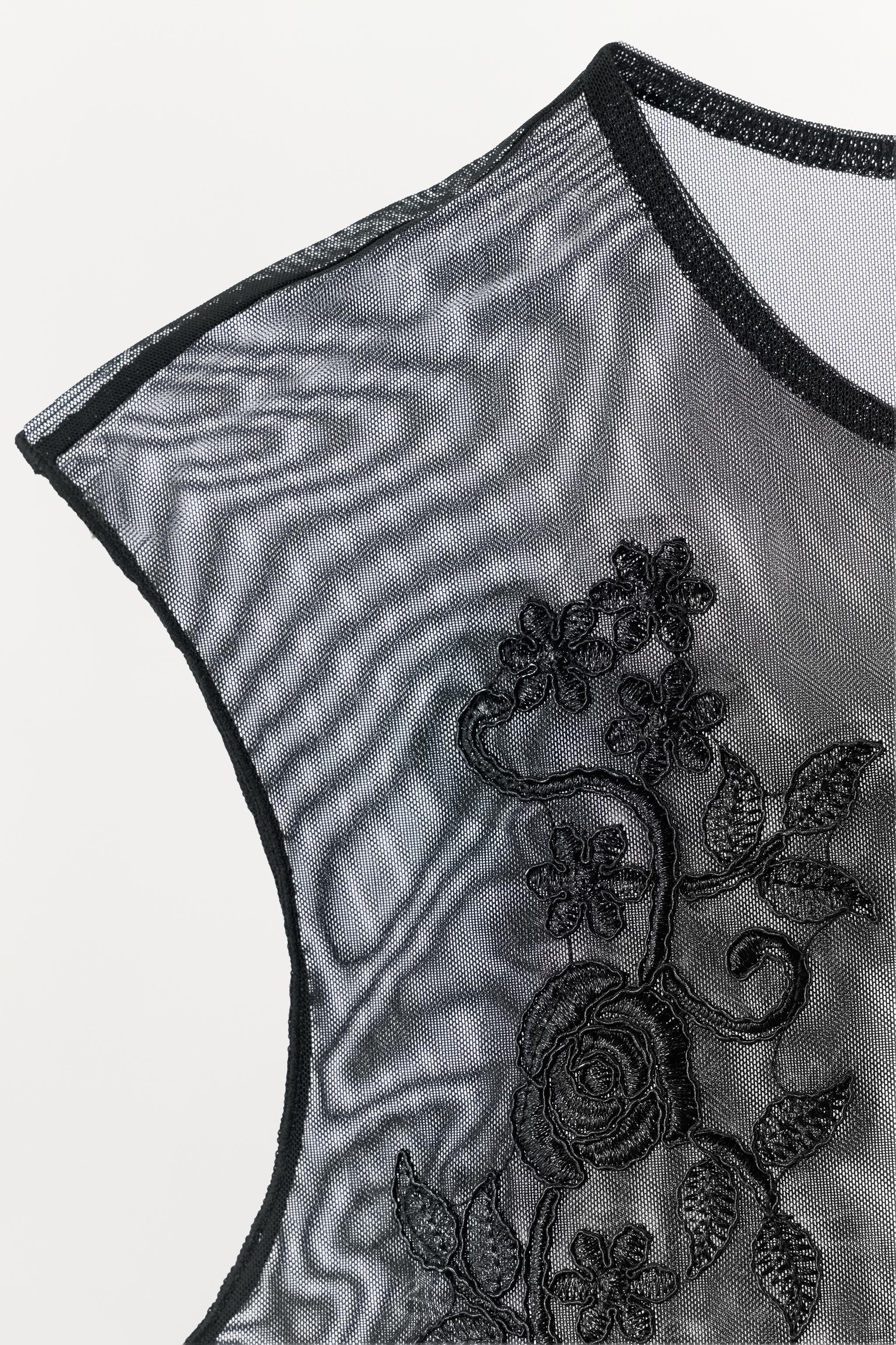 EMBROIDERED TULLE BODYSUIT - Black | ZARA United States