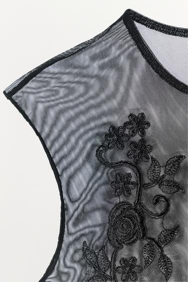 EMBROIDERED TULLE BODYSUIT - Black by Zara - Image 5