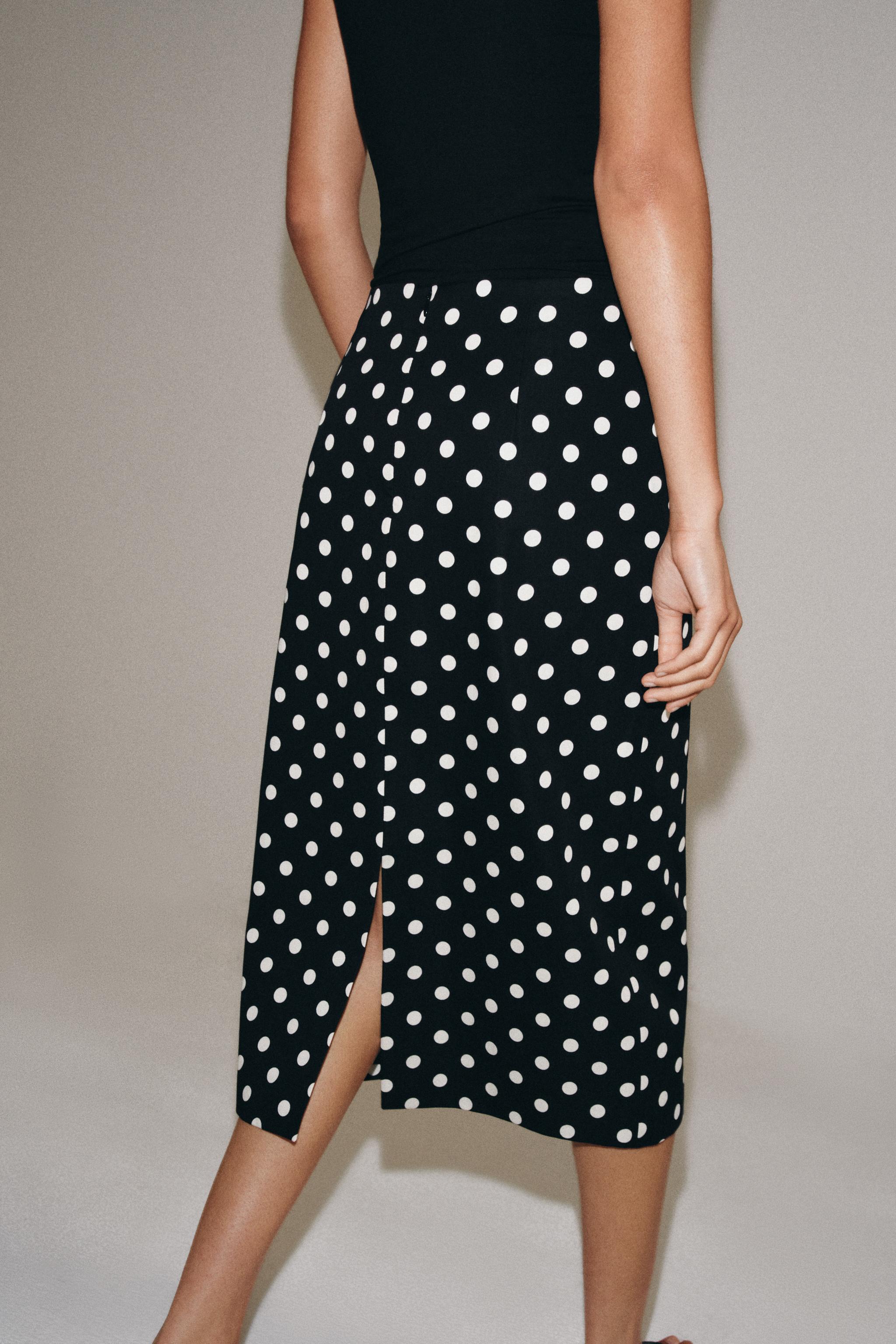 ZW COLLECTION POLKA DOT MIDI SKIRT — Black / White
