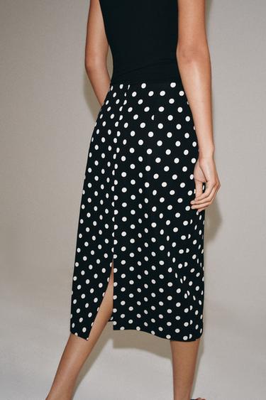MIDI-ROCK MIT PUNKTE-PRINT ZW COLLECTION - Schwarz / Weiß von Zara