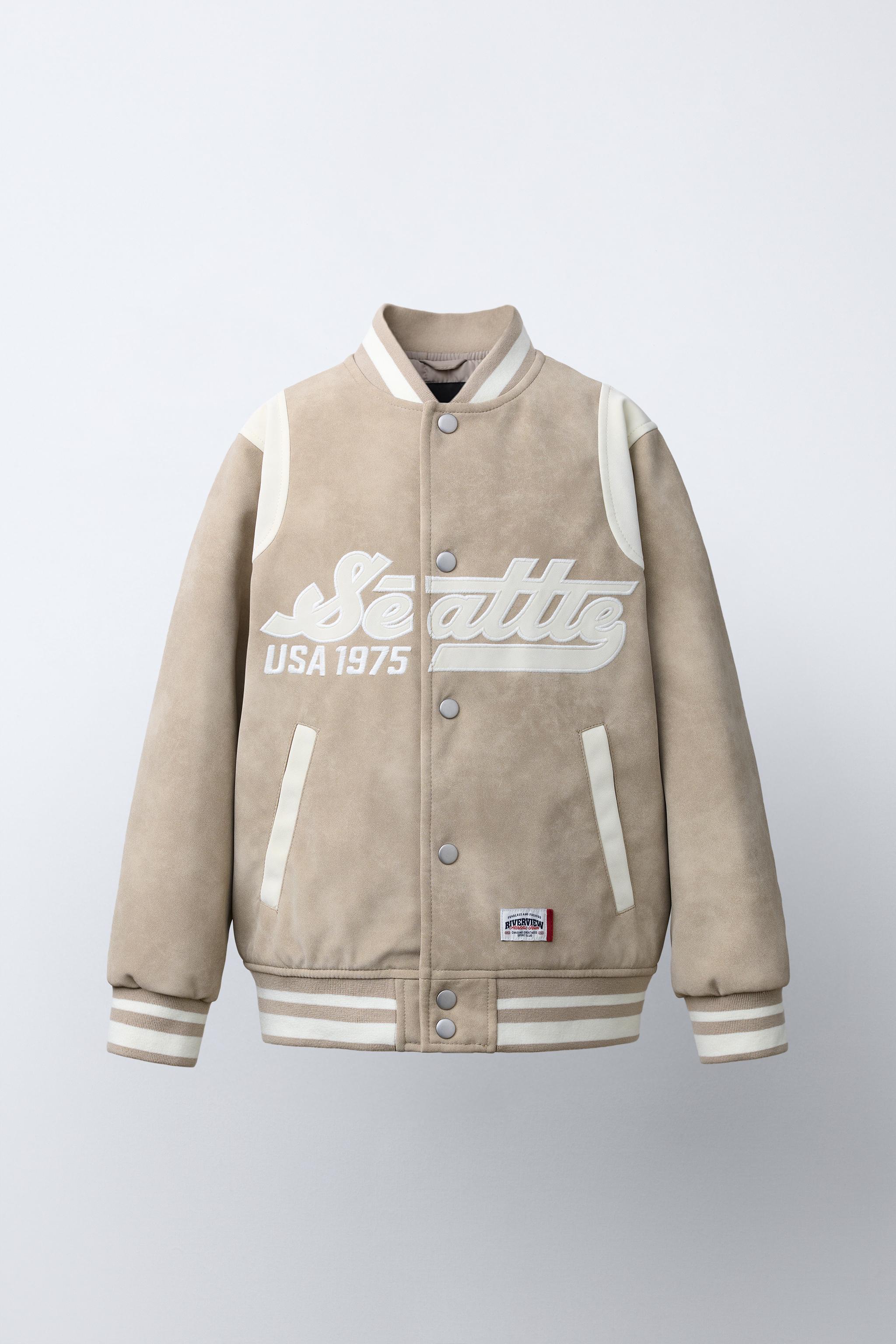 BLOUSON BOMBER EFFET DAIM AVEC INSCRIPTION
