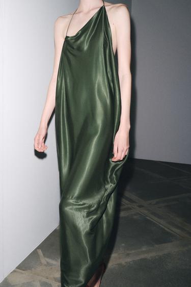 ROBE ASYMÉTRIQUE SATINÉE ZW COLLECTION - Kaki de Zara - Image 4