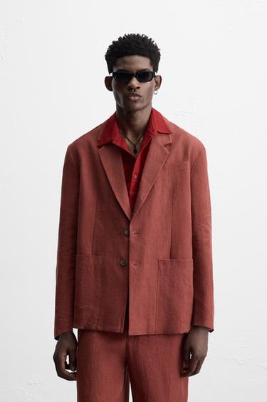 100% LINEN SUIT BLAZER - Red / Black by Zara