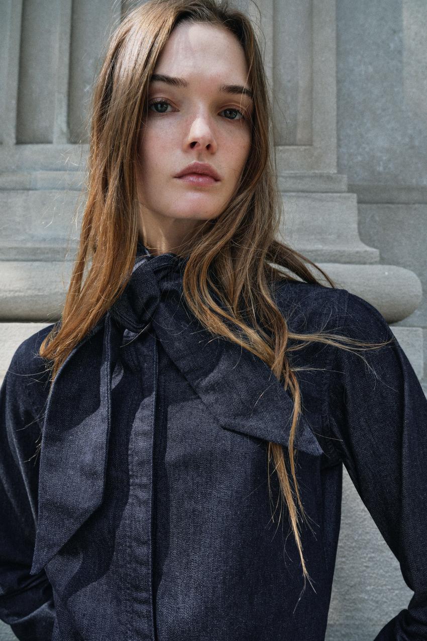 デニムリボンシャツ ZW COLLECTION - ブルー | ZARA Japan / 日本