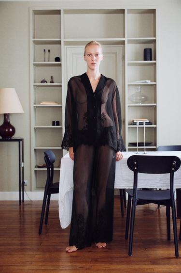 SEMI-CLEAR EMBROIDERED PANTS — Black 2