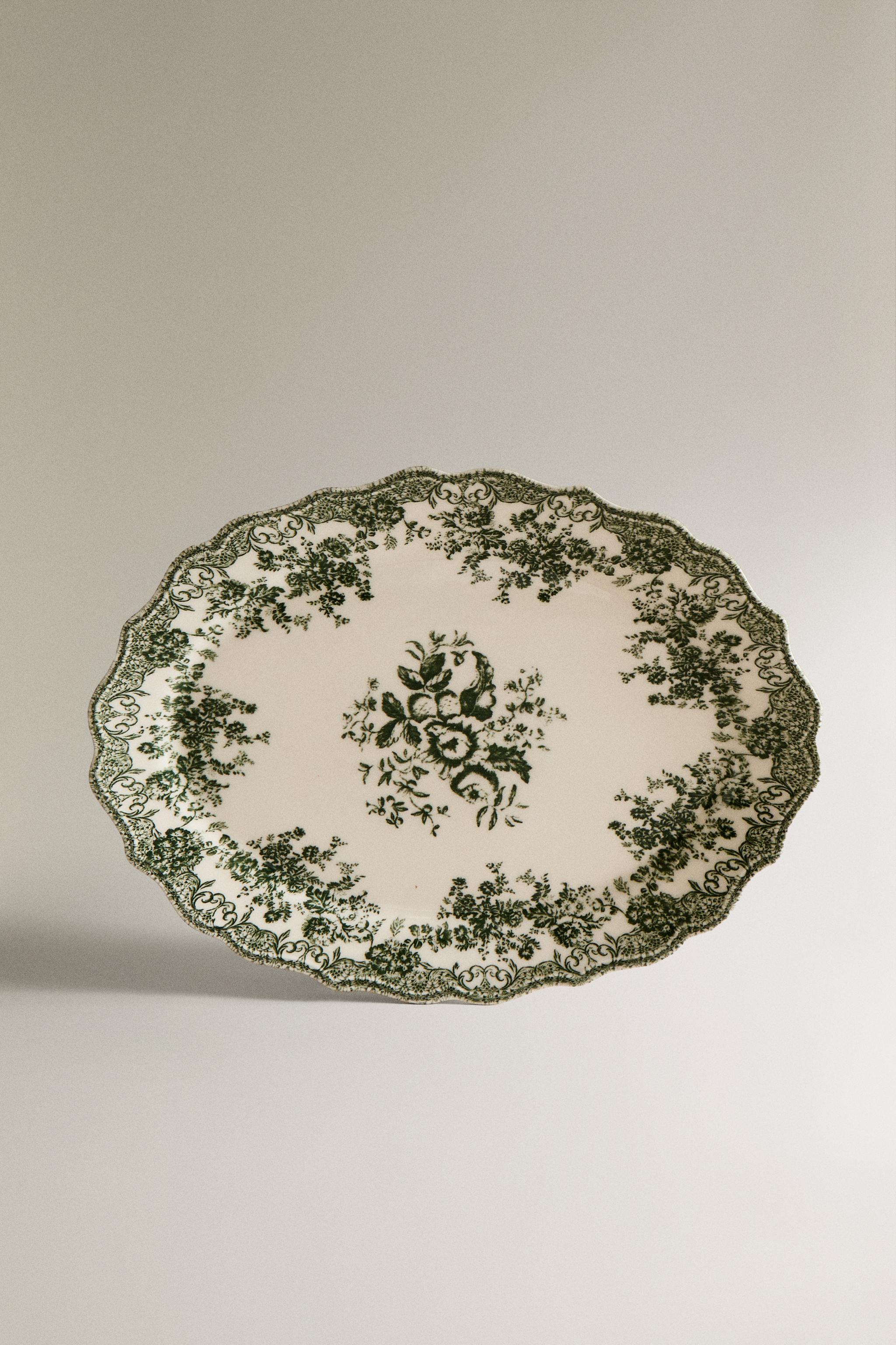 FLORAL EARTHENWARE SERVING DISH - Blue | ZARA United States