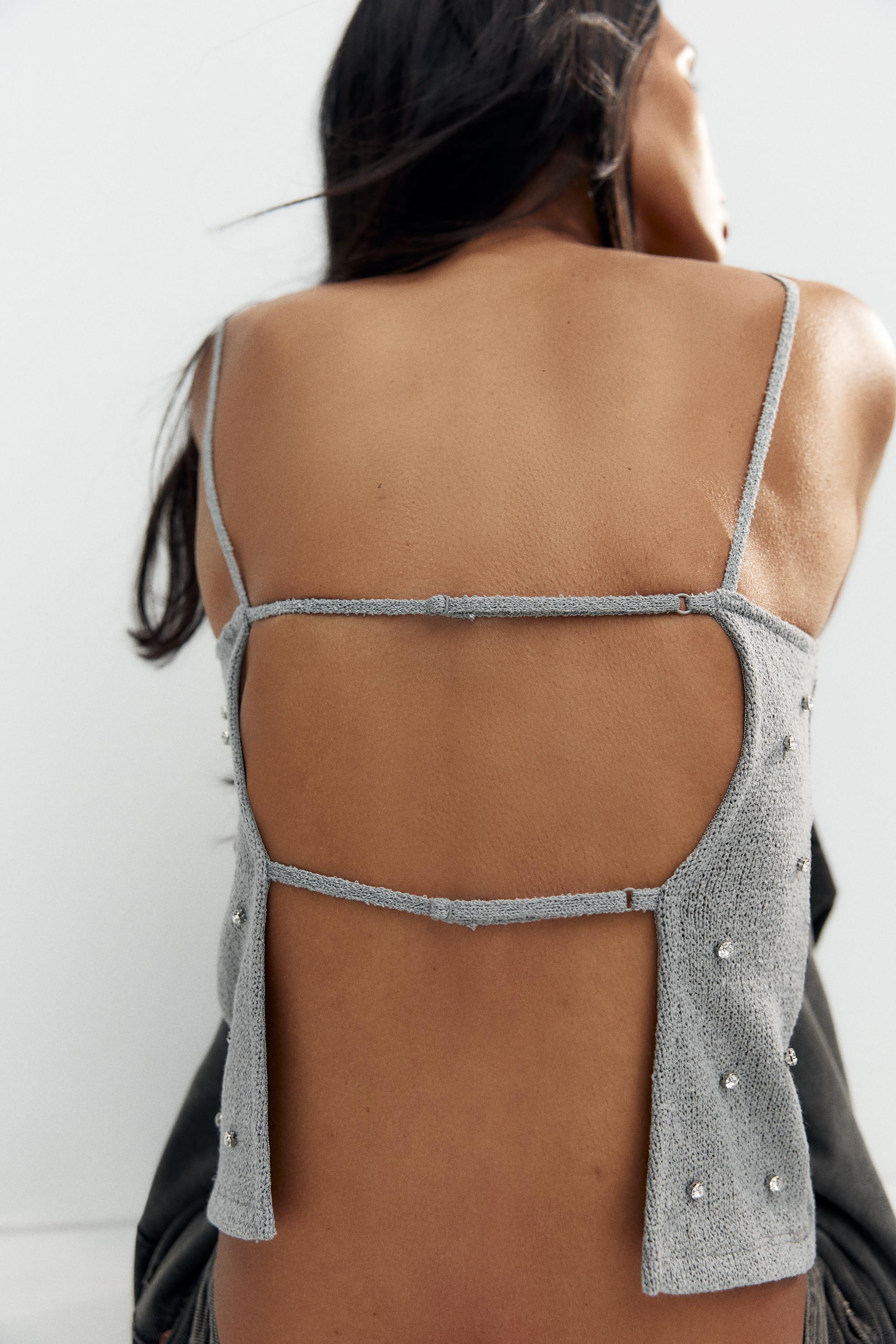 Zara Camiseta Rib Espalda Abierta Body Zara Ruched Halter Mujer